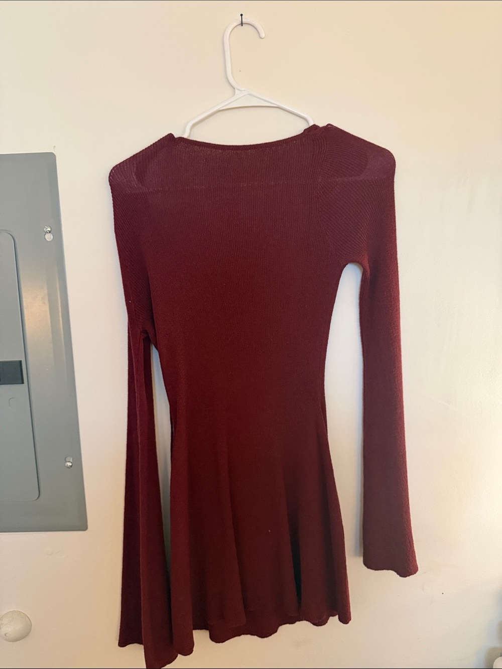Women's Long Sleeve Flared Knit Dress - Burgundy, Meshki